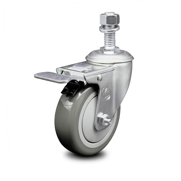 4 Inch Gray Polyurethane Wheel Swivel 1/2 Inch Stem Caster with Total Lock Brake